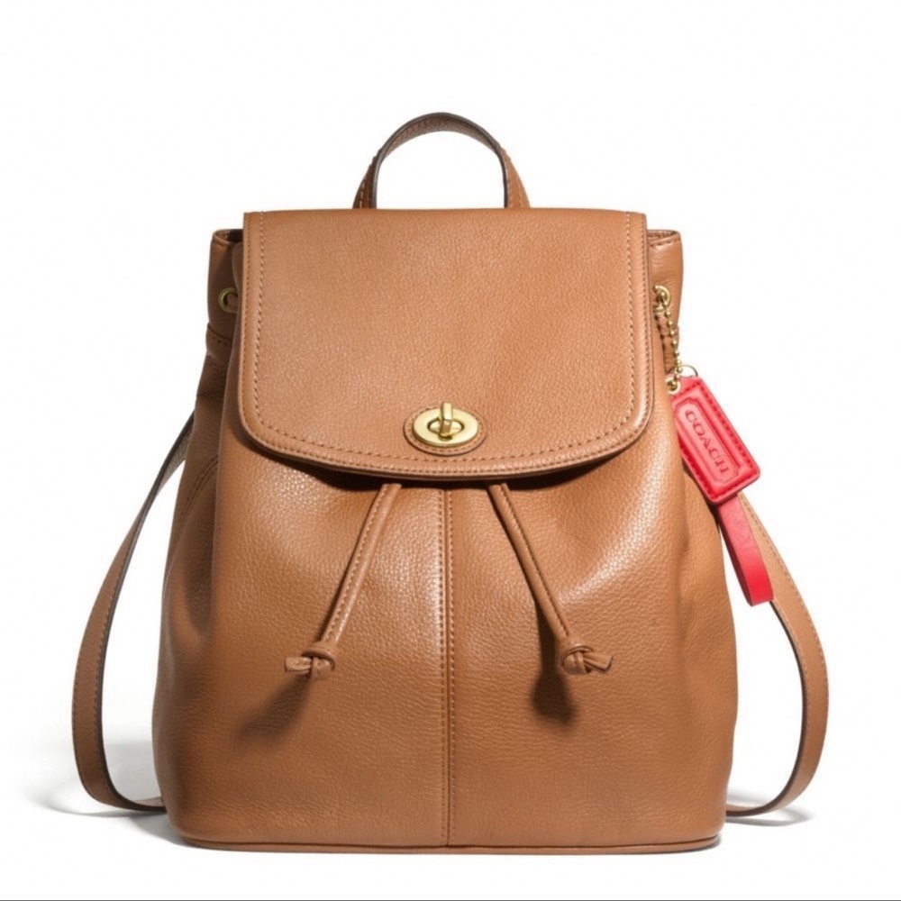 Coach “Park” pebbled leather backpack camel tan
